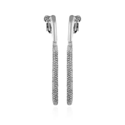 Vince Camuto Silvertone Glass Stone Linear Drop Clip On Earrings