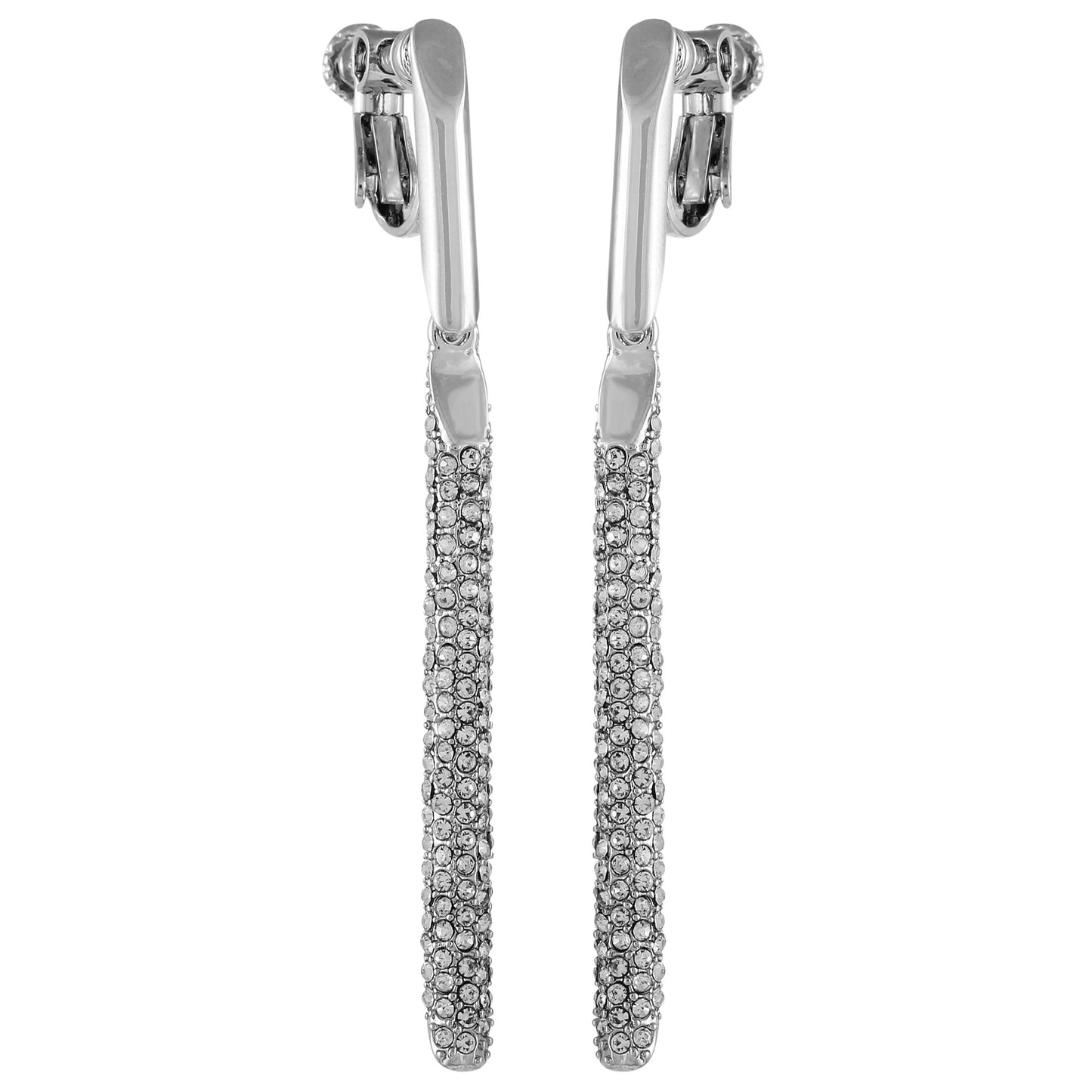 Vince Camuto Silvertone Glass Stone Linear Drop Clip On Earrings