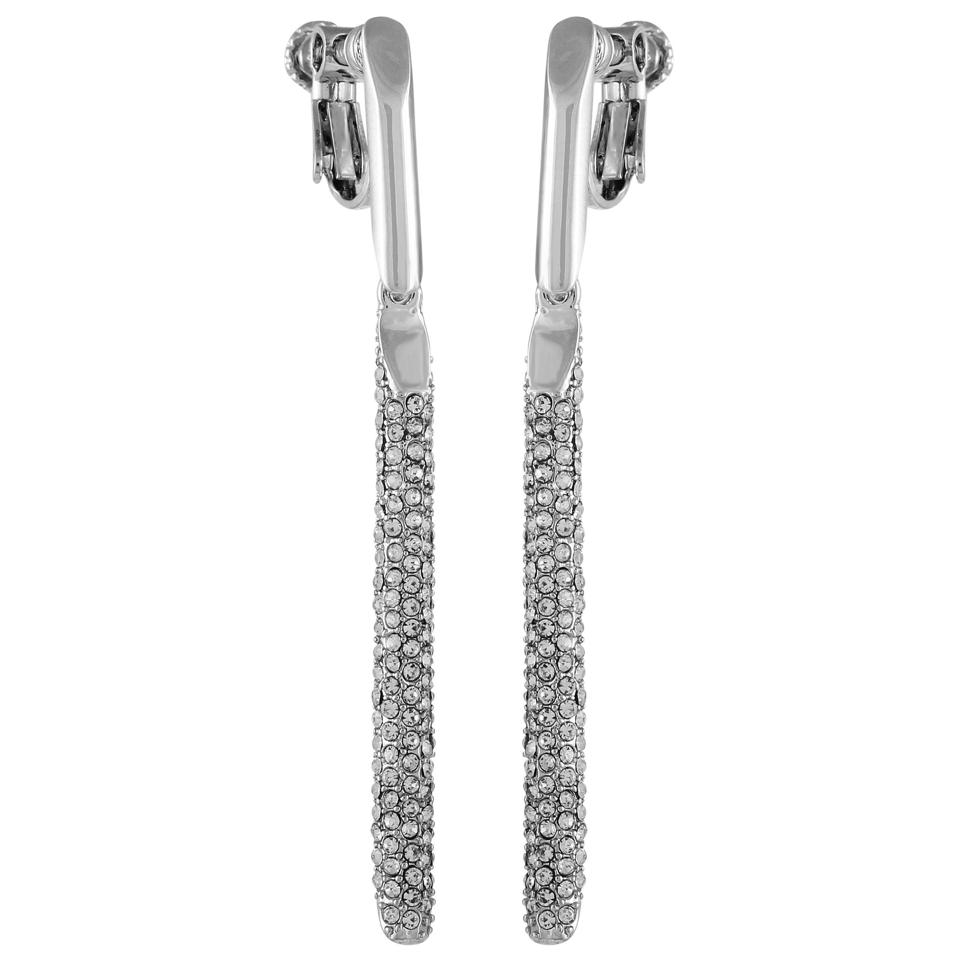 Vince Camuto Silvertone Glass Stone Linear Drop Clip On Earrings