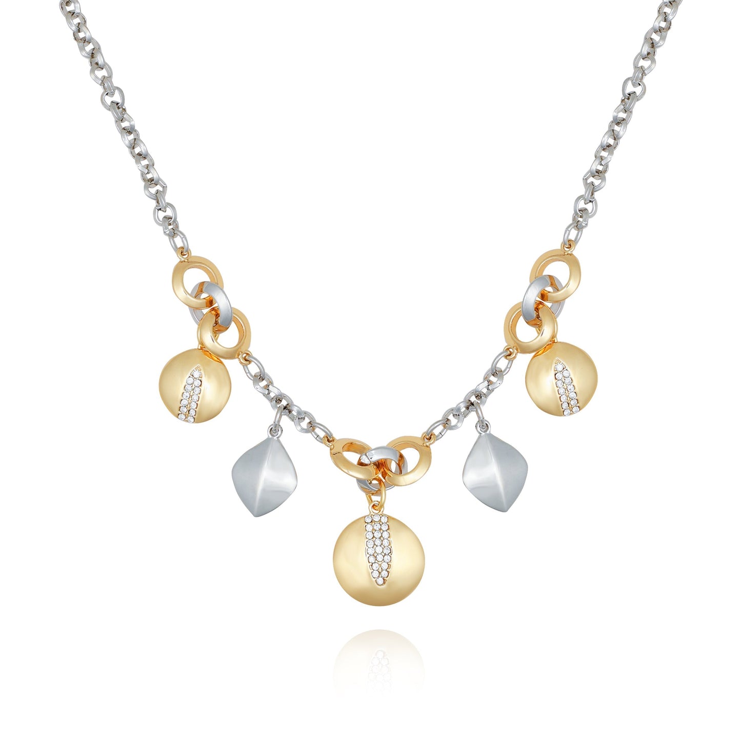 Vince Camuto Two Tone Gilded Leaf Charm Short Statement Necklace