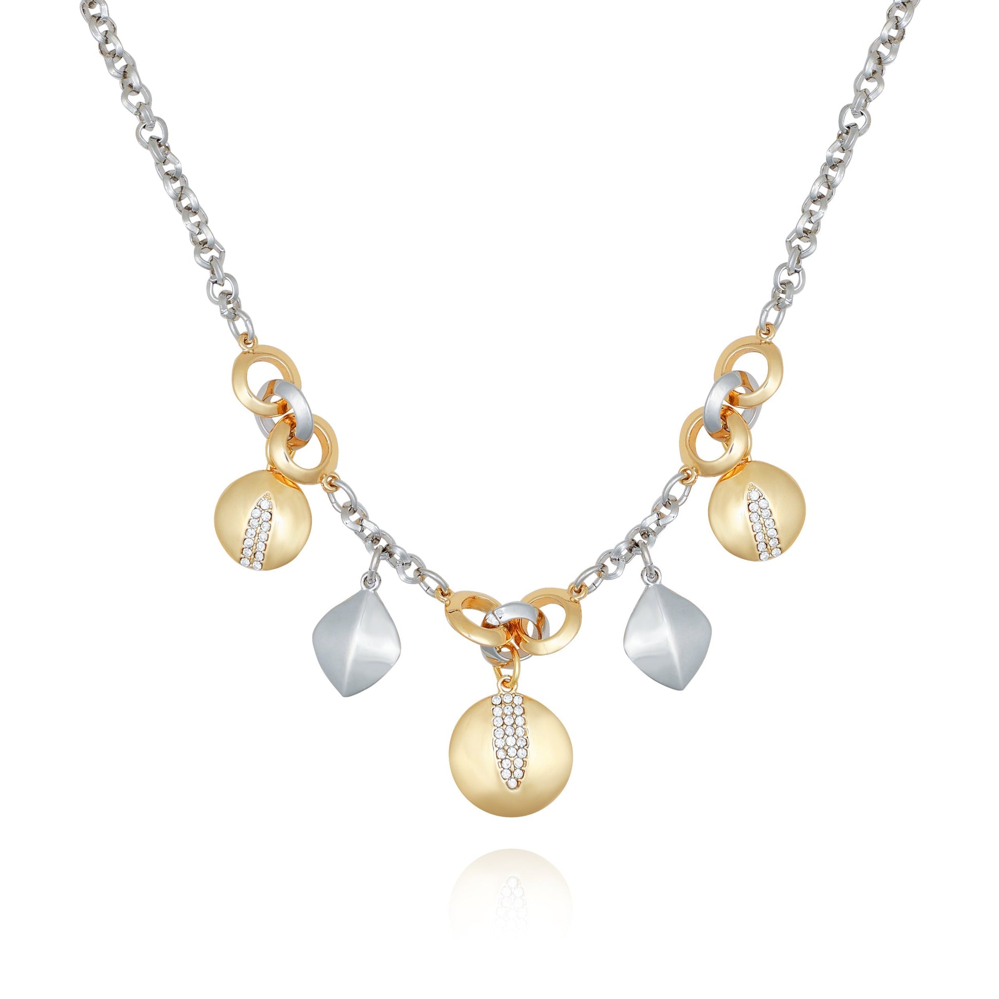 Vince Camuto Two Tone Gilded Leaf Charm Short Statement Necklace