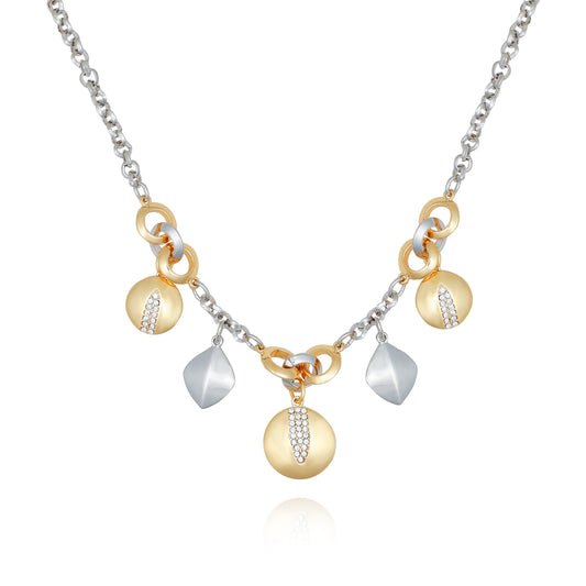 Vince Camuto Two Tone Gilded Leaf Charm Short Statement Necklace