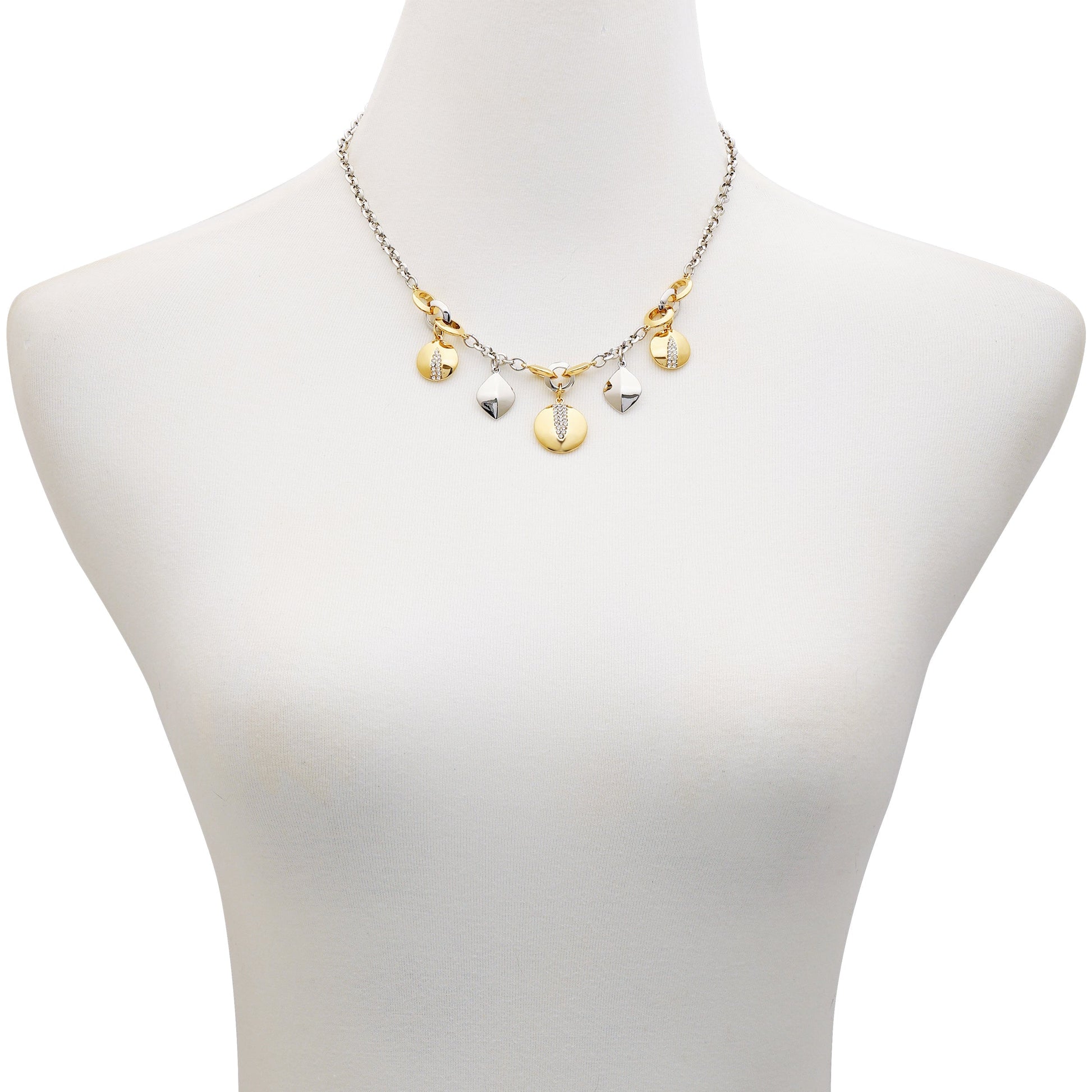 Vince Camuto Two Tone Gilded Leaf Charm Short Statement Necklace