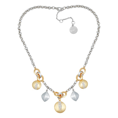 Vince Camuto Two Tone Gilded Leaf Charm Short Statement Necklace