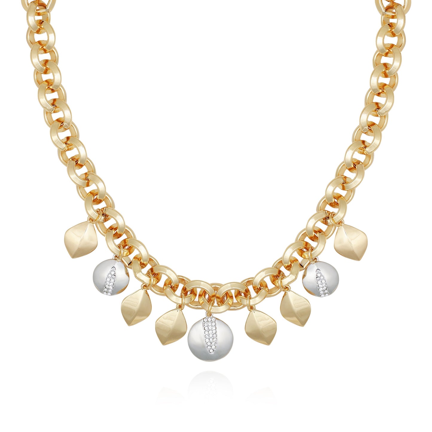 Vince Camuto Two Tone Gilded Leaf Charm Statement Necklace