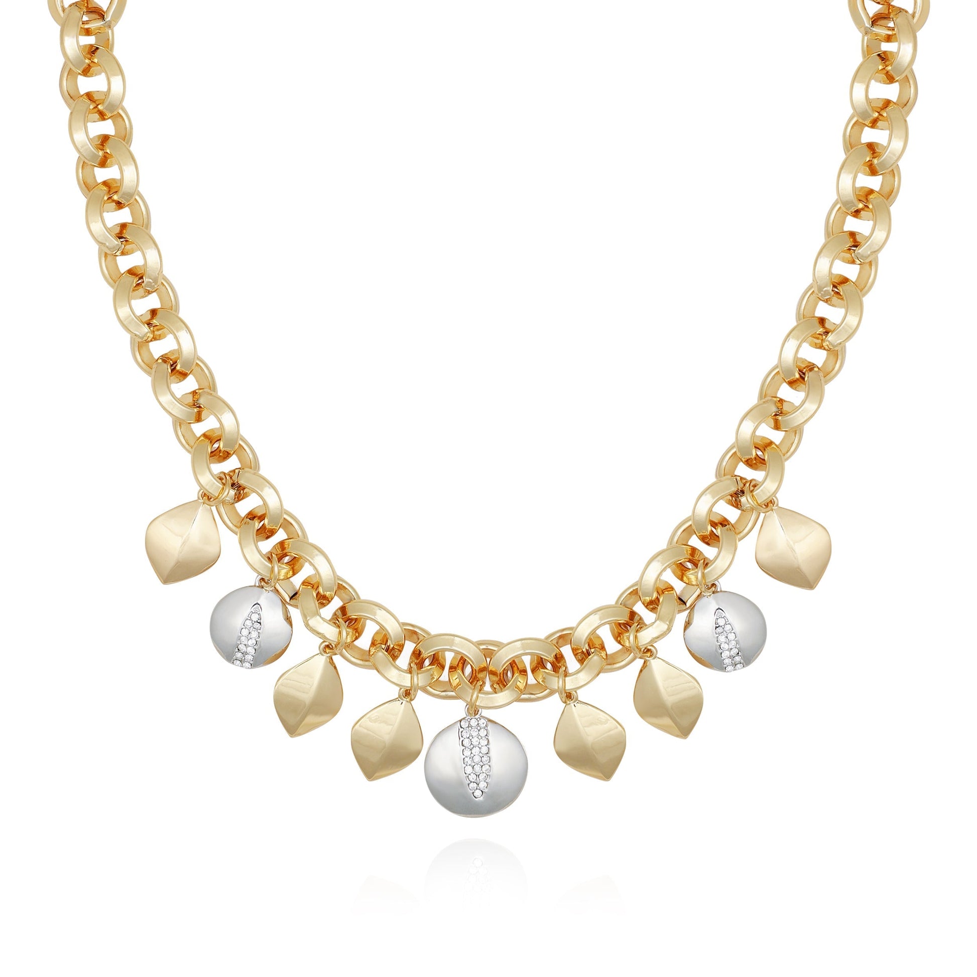 Vince Camuto Two Tone Gilded Leaf Charm Statement Necklace