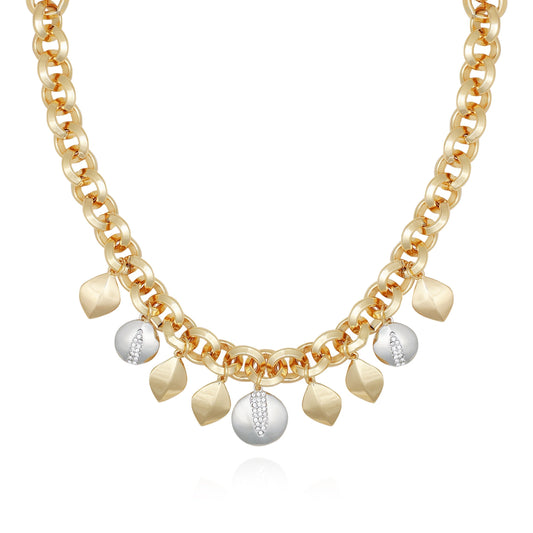 Vince Camuto Two Tone Gilded Leaf Charm Statement Necklace