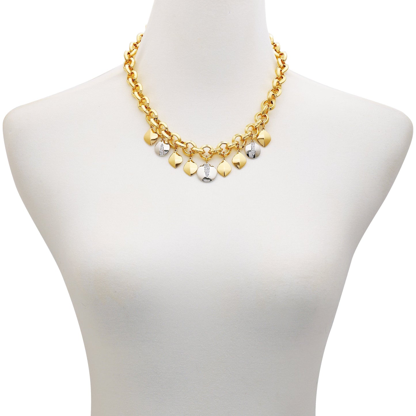 Vince Camuto Two Tone Gilded Leaf Charm Statement Necklace