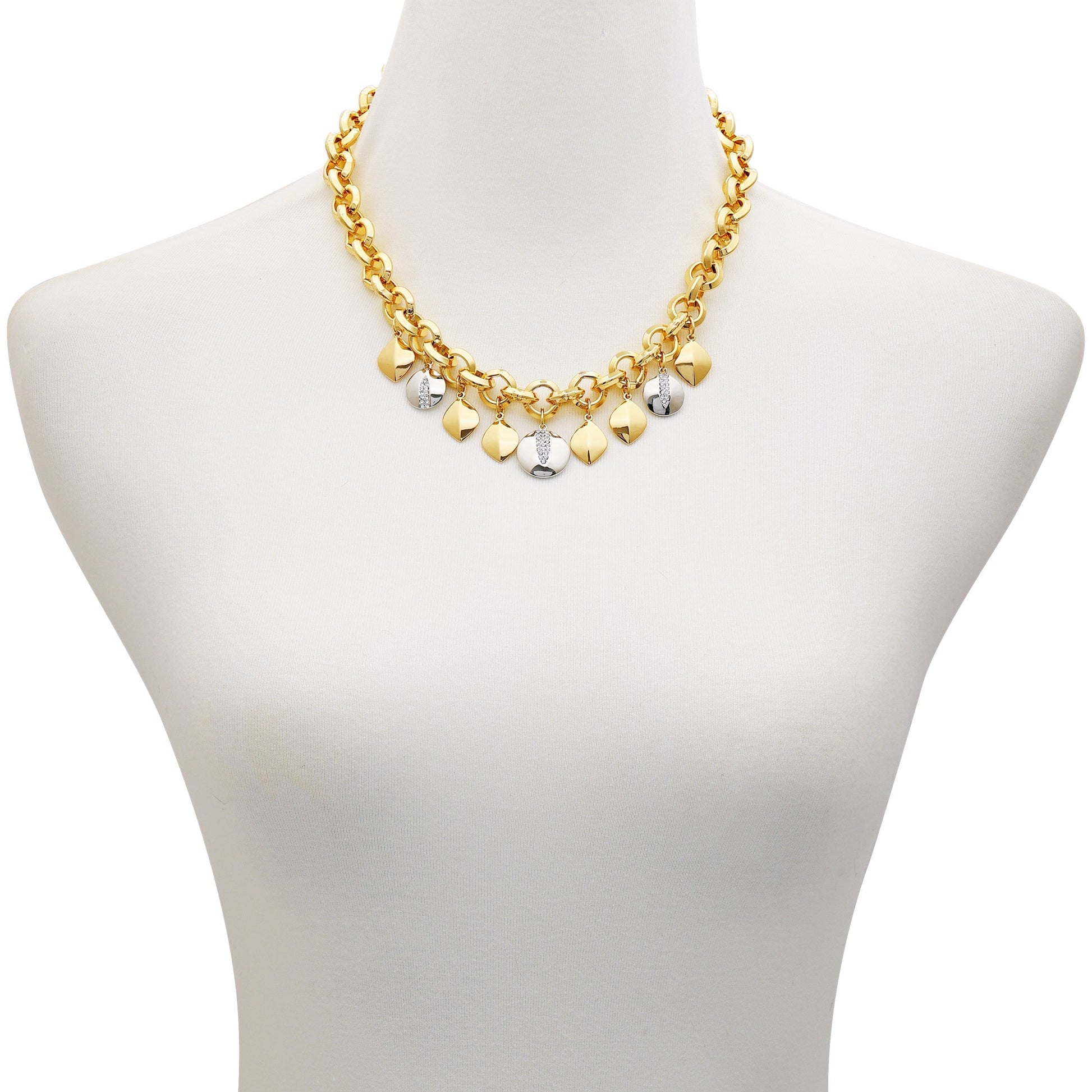 Vince Camuto Two Tone Gilded Leaf Charm Statement Necklace