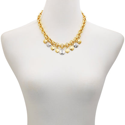 Vince Camuto Two Tone Gilded Leaf Charm Statement Necklace