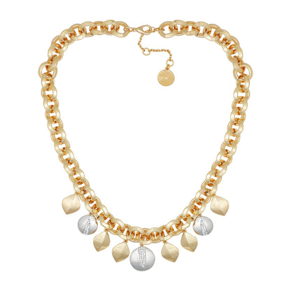 Vince Camuto Two Tone Gilded Leaf Charm Statement Necklace