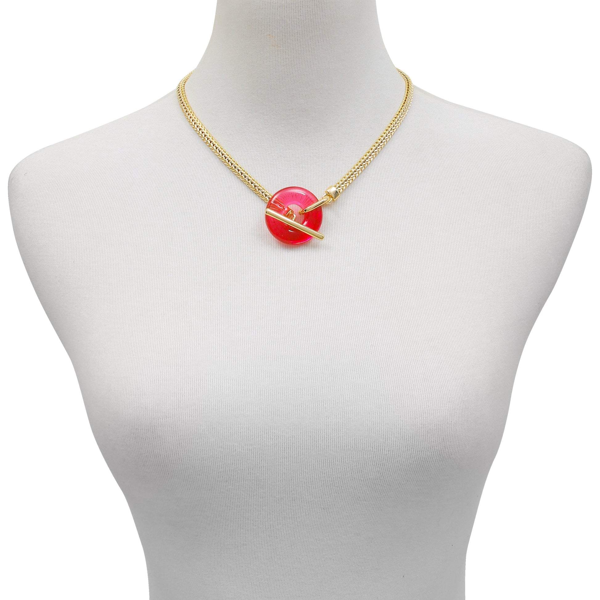 Vince Camuto Goldtone Pink Candy Stone Snake Chain Necklace