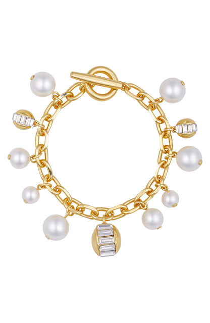 Vince Camuto Goldtone Pearl Crystal Charm Bracelet