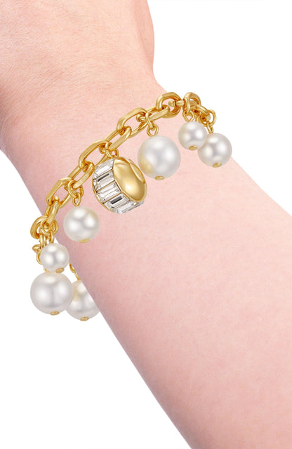 Vince Camuto Goldtone Pearl Crystal Charm Bracelet